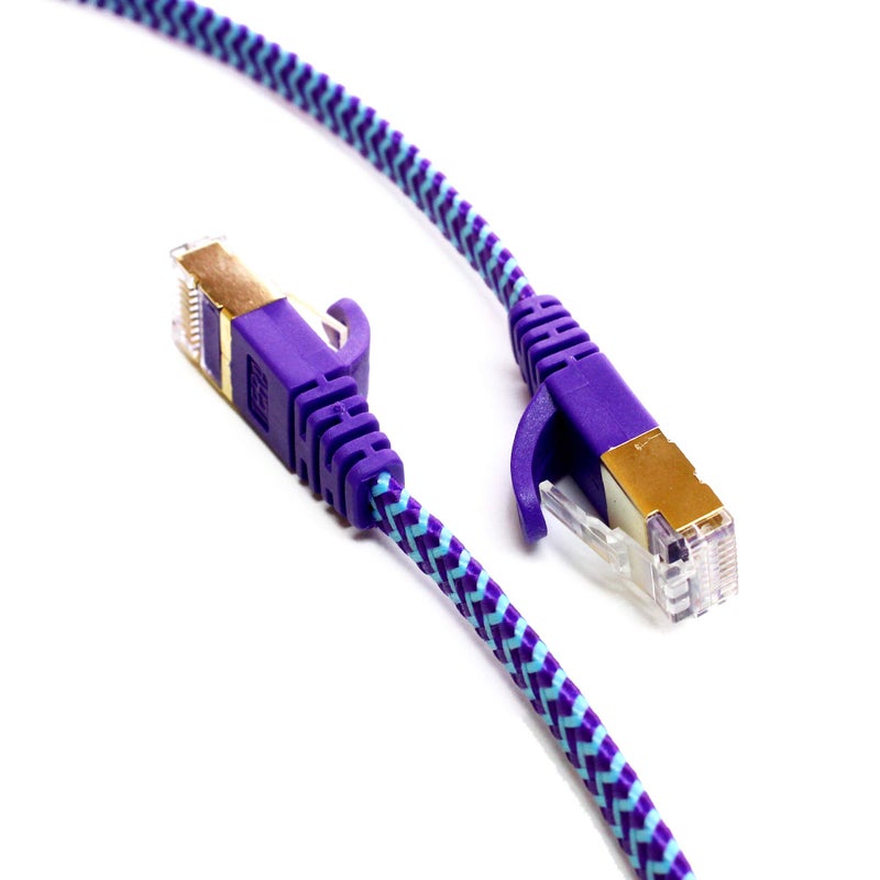 Tera Grand - 3FT - CAT7 10 Gigabit Ethernet Ultra Flat Patch Cable for Modem Router LAN Network - Braided Jacket, Gold Plated Shielded RJ45 Connectors, Purple & Blue - Image 4